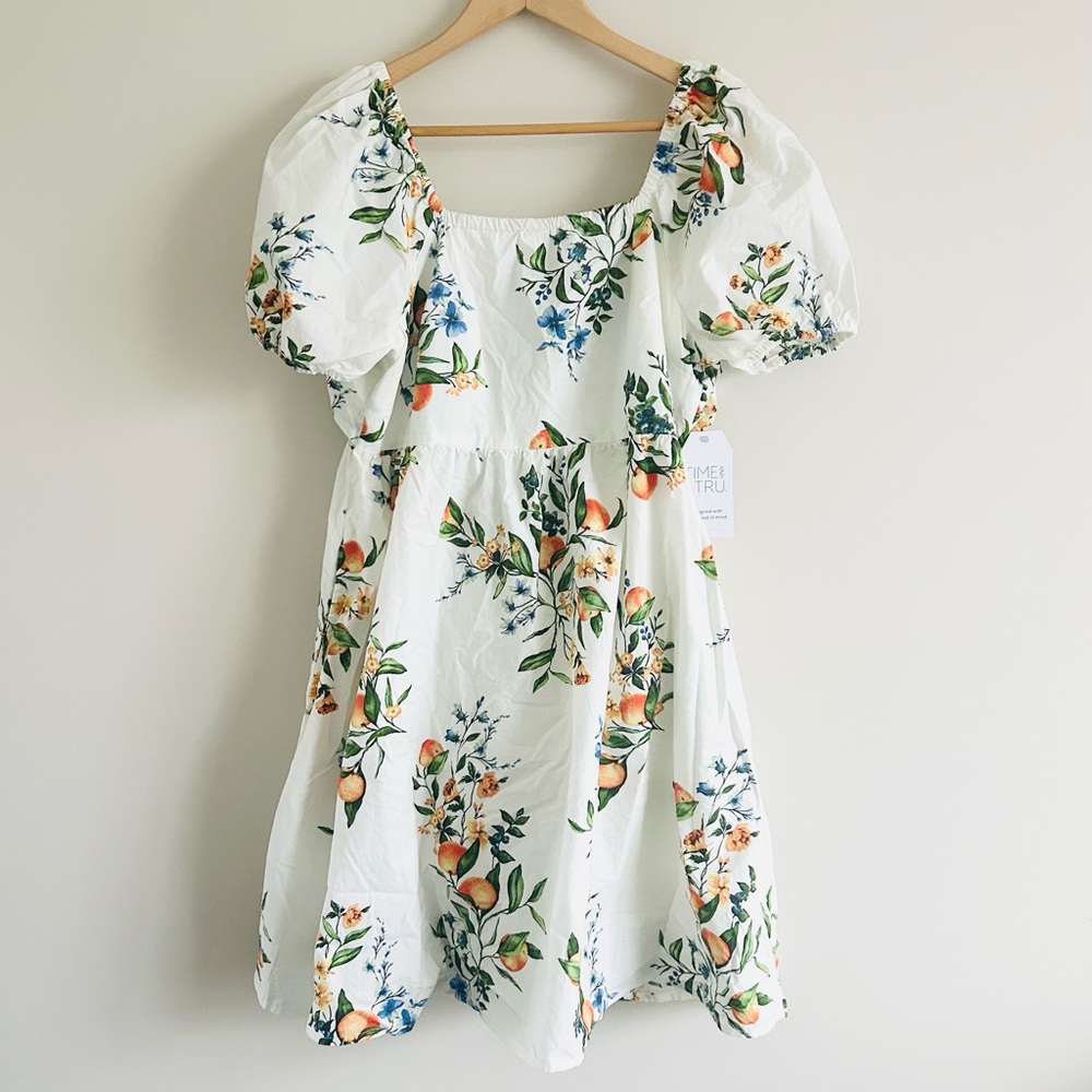 White Floral Puff-Sleeve Mini Dress